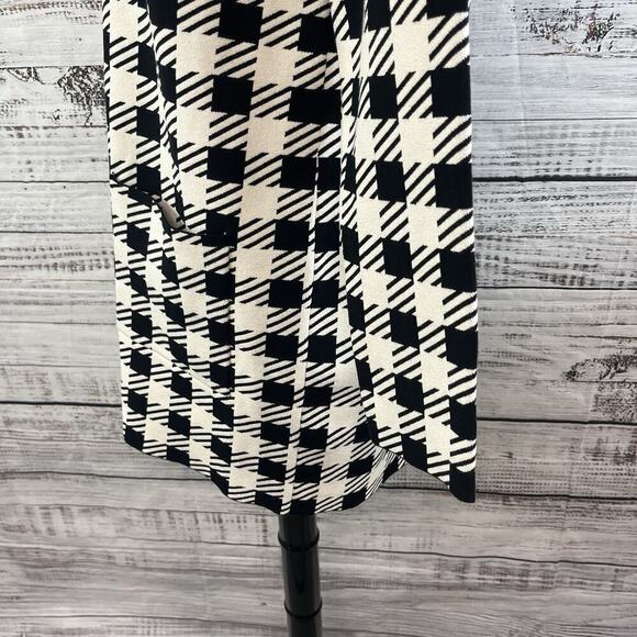Ann Taylor Duster Jacket size Medium Black Ivory Checks Stretch Pockets Career - Picture 10 of 12